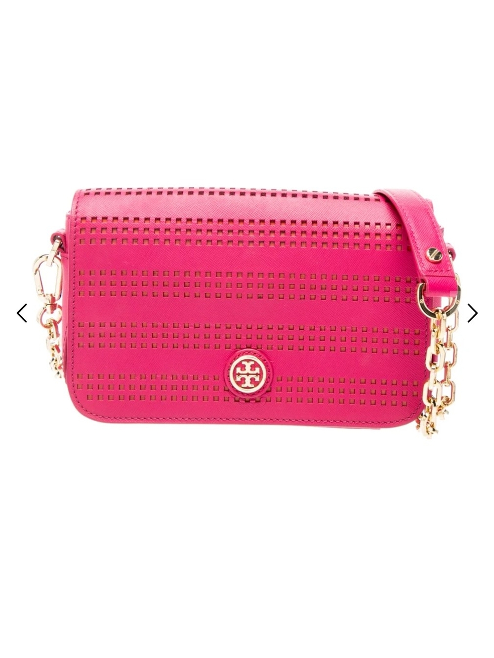 Tory Burch Hot Pink Perforated Convertible Crossbody with Gold Hardware